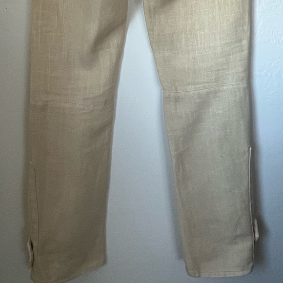 Ralph Lauren Cream, 100% Linen Pants with Leather Brown Accents - Picture 10 of 10